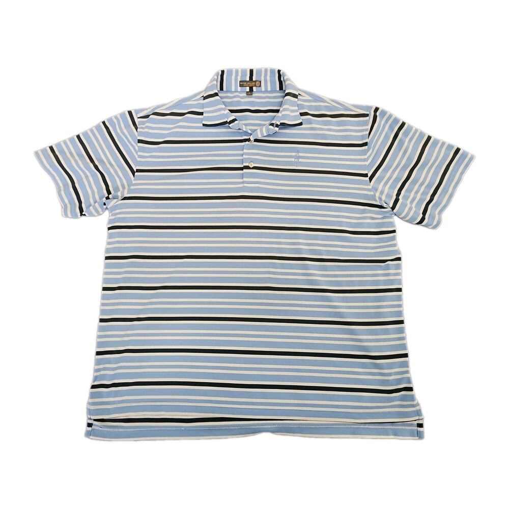Peter Millar Summer Comfort Golf Polo Shirt Men’s Large Knit Striped Blue White